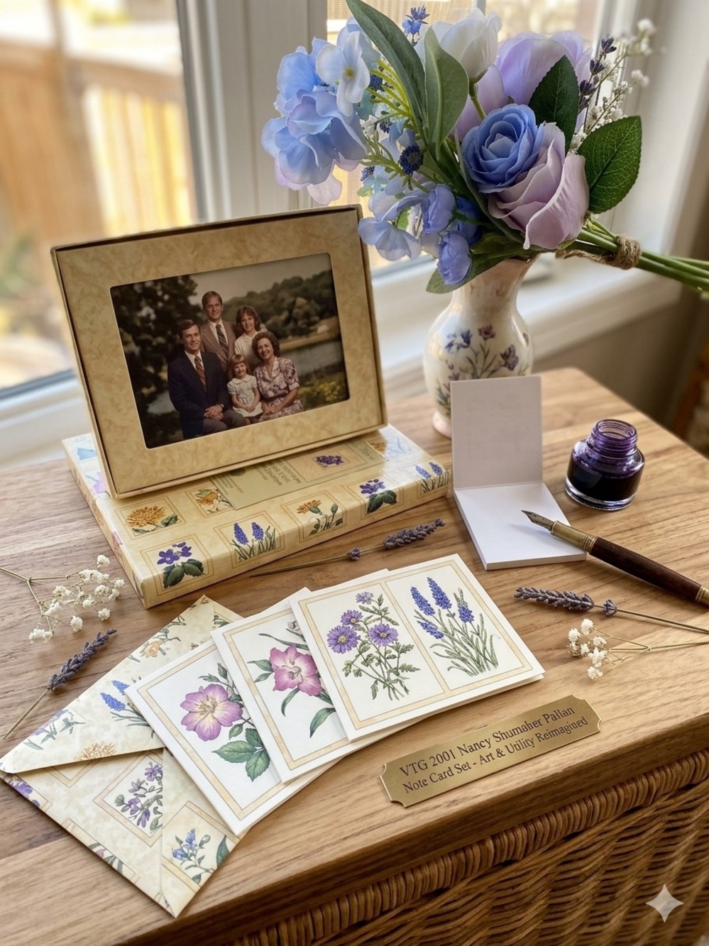 VTG 2001 Nancy Shumaker Pallan Floral Note Card Set & Photo Frame | NEW SEALED